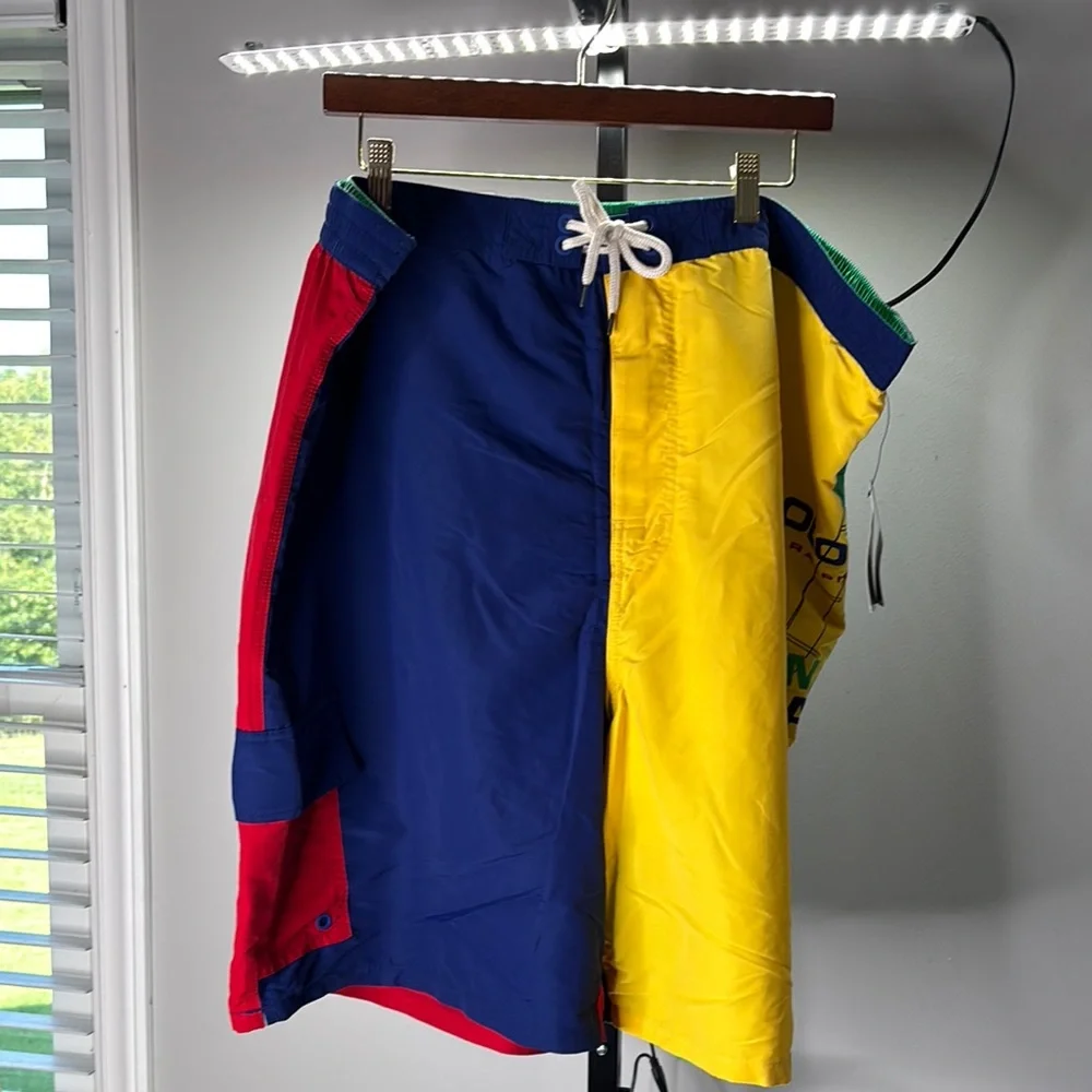 Polo Ralph Lauren Classic Red and Blue Block Board Shorts with Size 4XLT - Picture 3 of 8